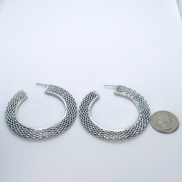 Silver Plated Hoop Earrings Open Work Fashion Large Women - Picture 2 of 2